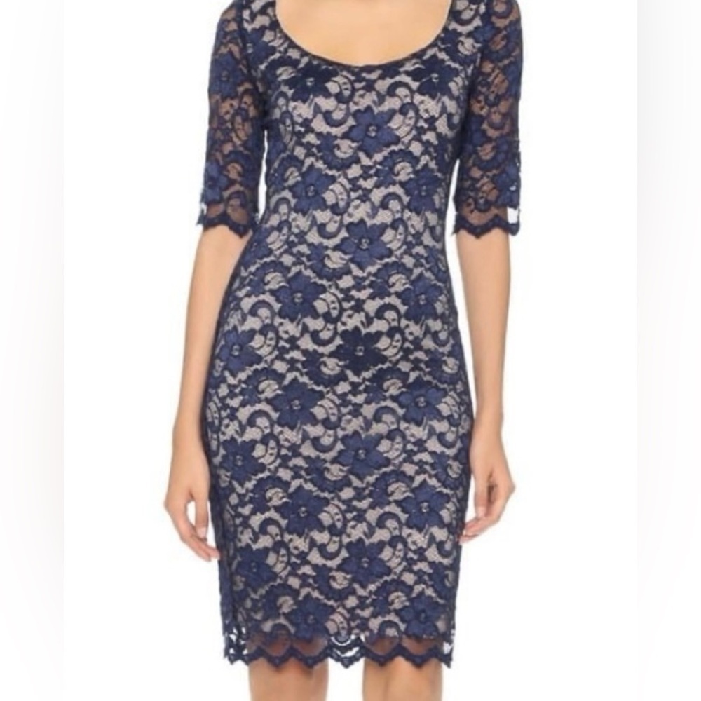 Alexia Admor Dress Blue Tan Womens Size S Lace Formal Dress BodyCon, NWT